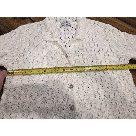Vintage White Crochet Knit Button Shirt Cotton Forever USA M Cardigan - Picture 9 of 11